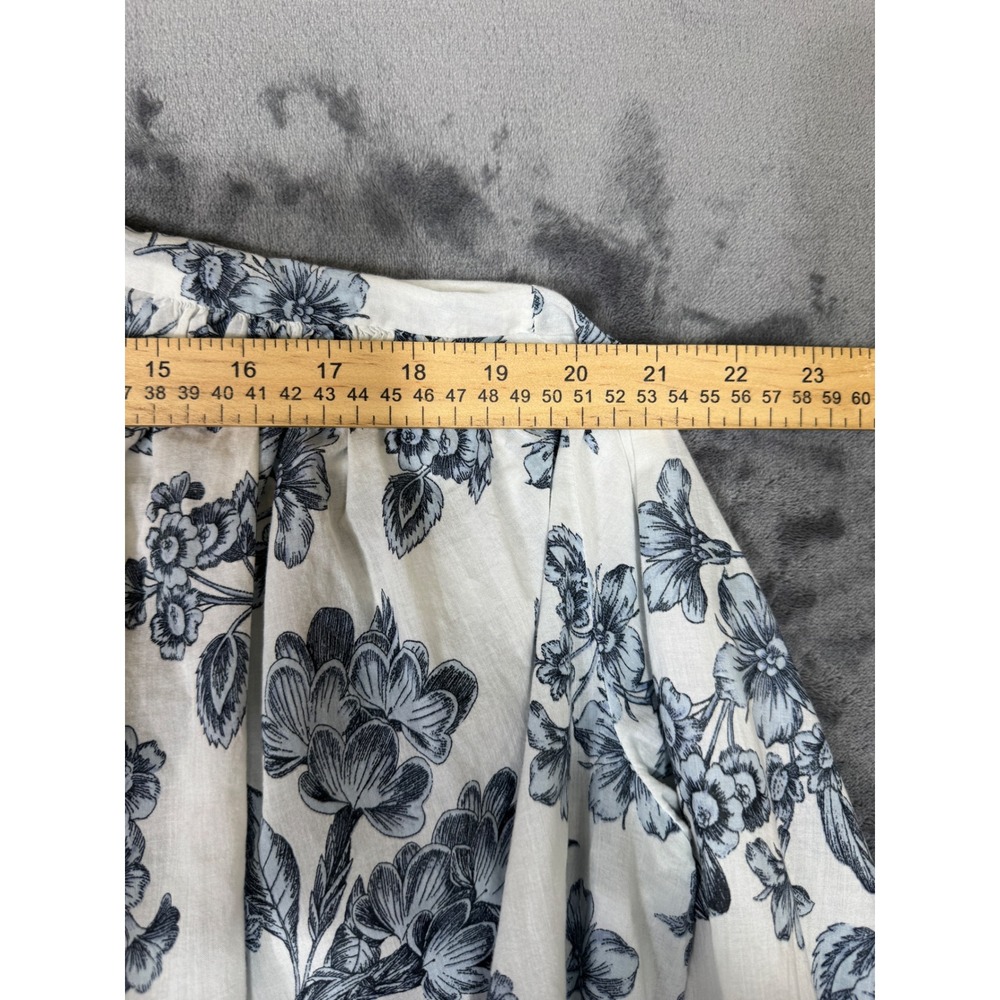 Ann Taylor Blue Floral Cotton Blouse Long Sleeve Split Neck White Top Size M - Picture 8 of 10